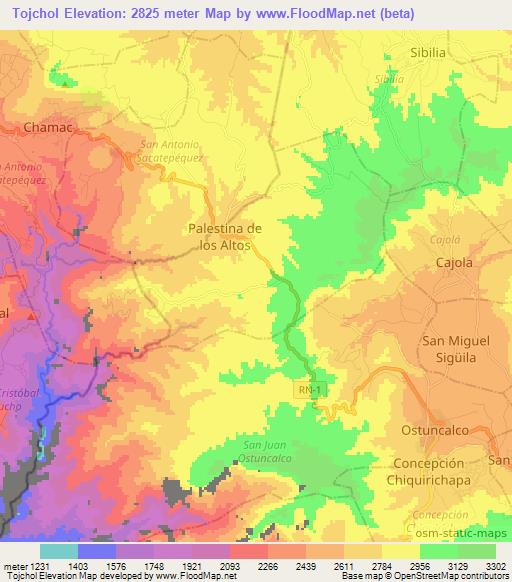 Tojchol,Guatemala Elevation Map