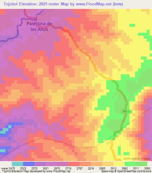 Tojchol,Guatemala Elevation Map