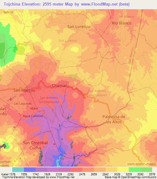 Tojchina,Guatemala Elevation Map