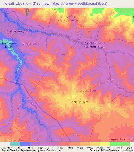 Tojcail,Guatemala Elevation Map