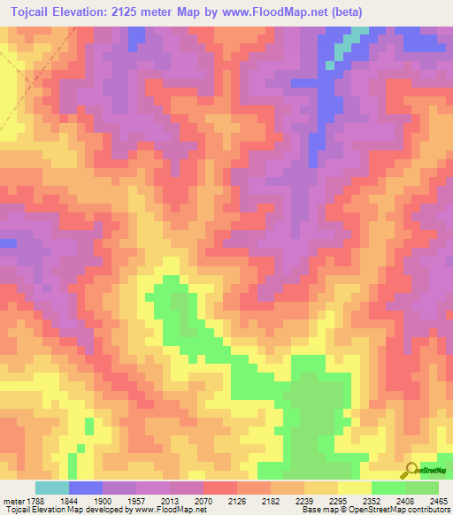 Tojcail,Guatemala Elevation Map