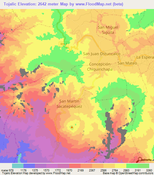 Tojalic,Guatemala Elevation Map