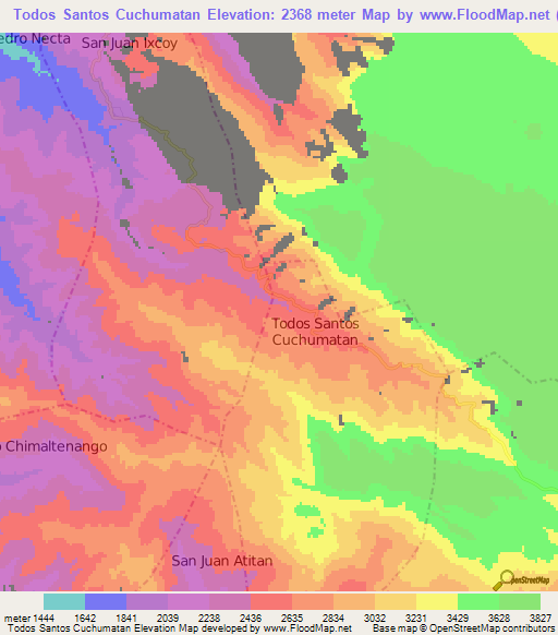 Todos Santos Cuchumatan,Guatemala Elevation Map