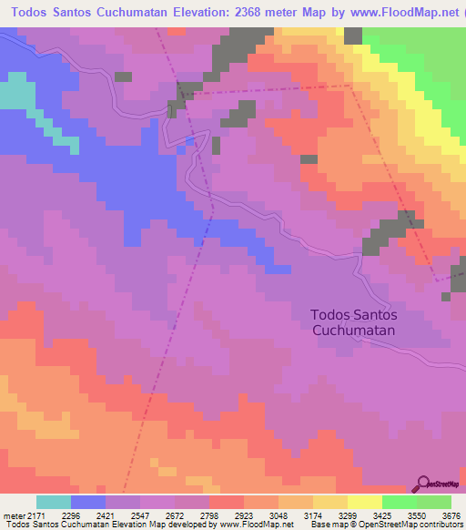 Todos Santos Cuchumatan,Guatemala Elevation Map