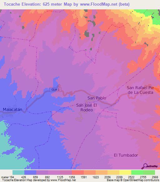 Tocache,Guatemala Elevation Map