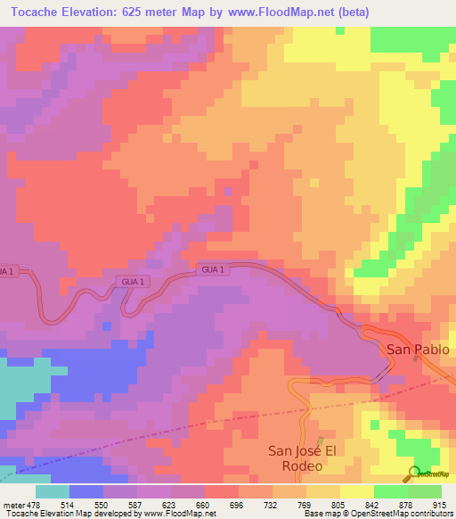 Tocache,Guatemala Elevation Map