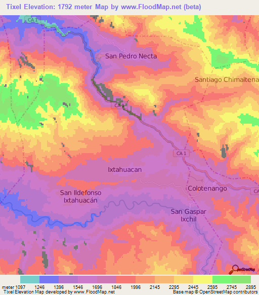 Tixel,Guatemala Elevation Map