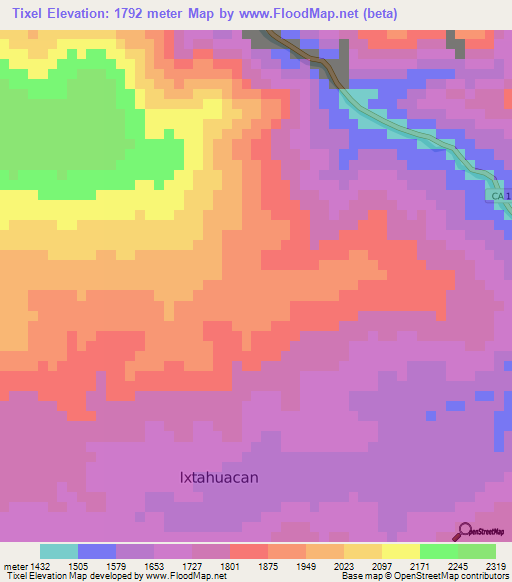 Tixel,Guatemala Elevation Map