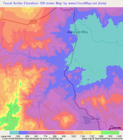 Tiucal Arriba,Guatemala Elevation Map