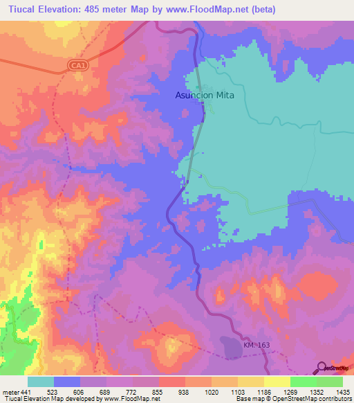 Tiucal,Guatemala Elevation Map