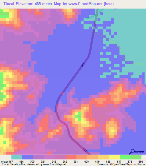 Tiucal,Guatemala Elevation Map