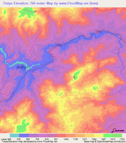 Tisipe,Guatemala Elevation Map