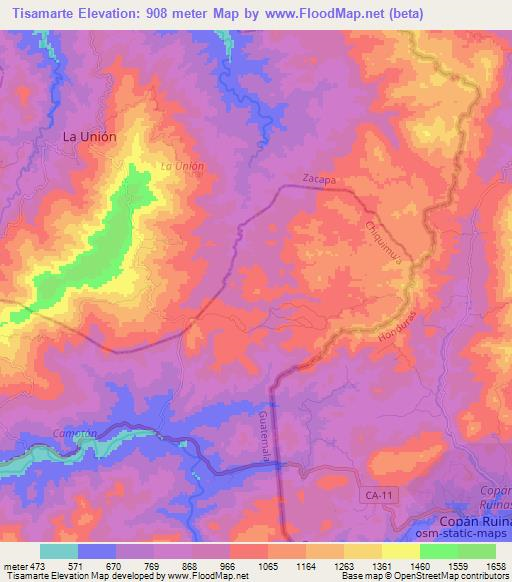 Tisamarte,Guatemala Elevation Map