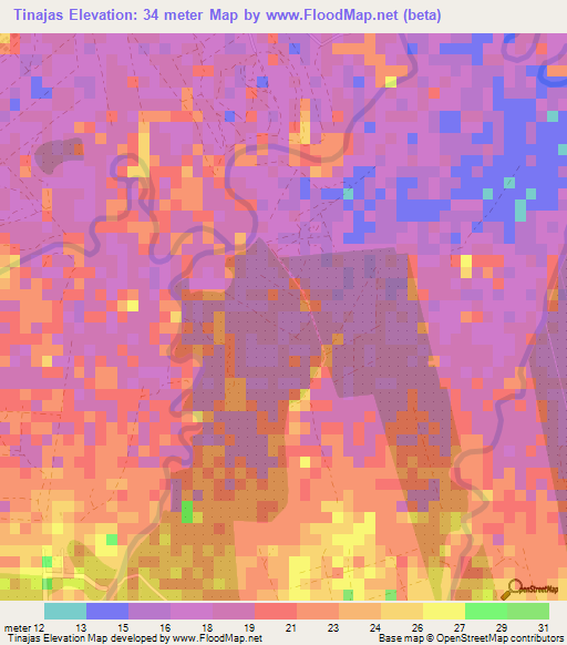 Tinajas,Guatemala Elevation Map