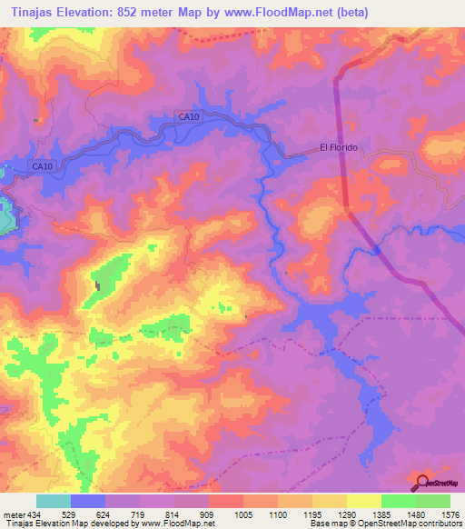 Tinajas,Guatemala Elevation Map