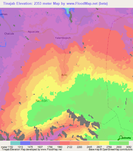 Tinajab,Guatemala Elevation Map