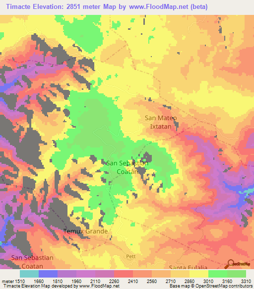 Timacte,Guatemala Elevation Map