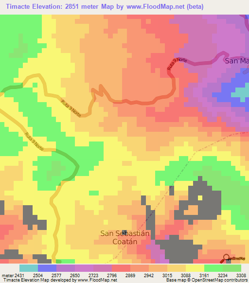 Timacte,Guatemala Elevation Map