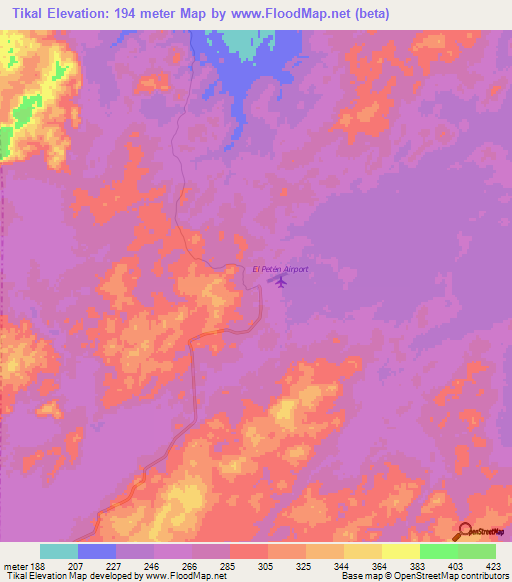 Tikal,Guatemala Elevation Map