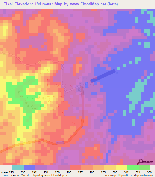 Tikal,Guatemala Elevation Map