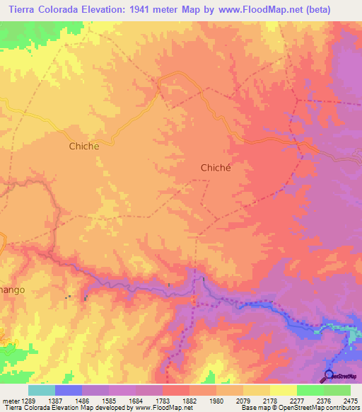 Tierra Colorada,Guatemala Elevation Map