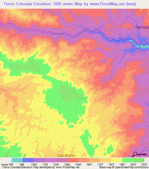 Tierra Colorada,Guatemala Elevation Map