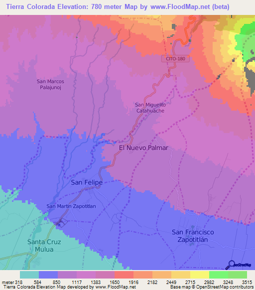 Tierra Colorada,Guatemala Elevation Map