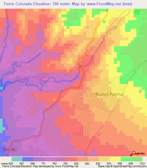 Tierra Colorada,Guatemala Elevation Map