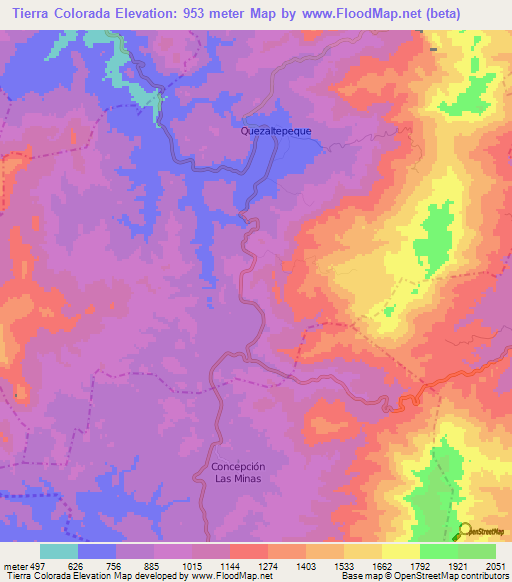 Tierra Colorada,Guatemala Elevation Map