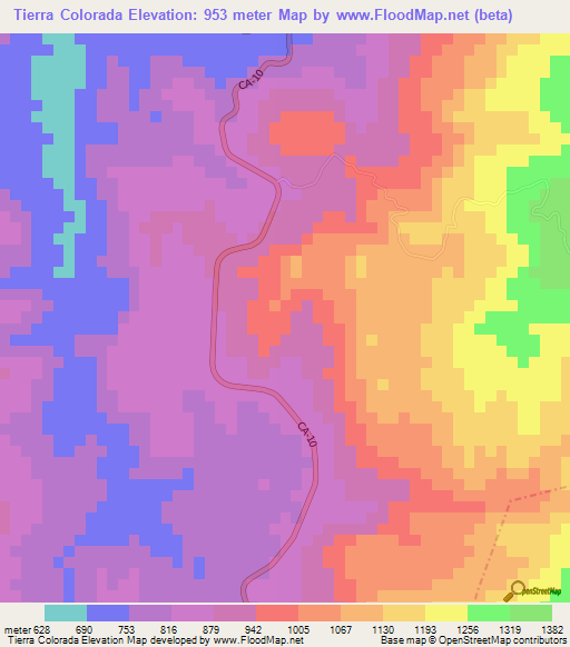 Tierra Colorada,Guatemala Elevation Map