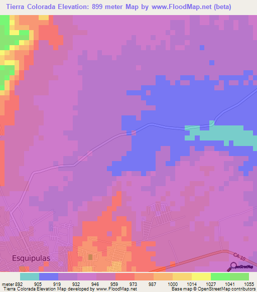 Tierra Colorada,Guatemala Elevation Map