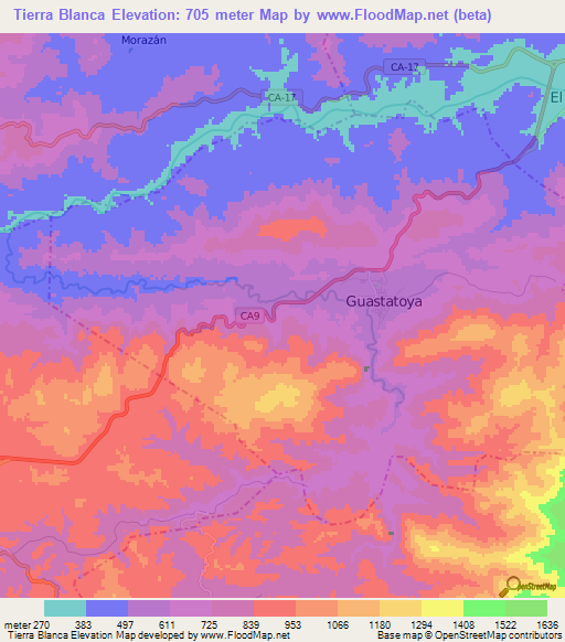 Tierra Blanca,Guatemala Elevation Map