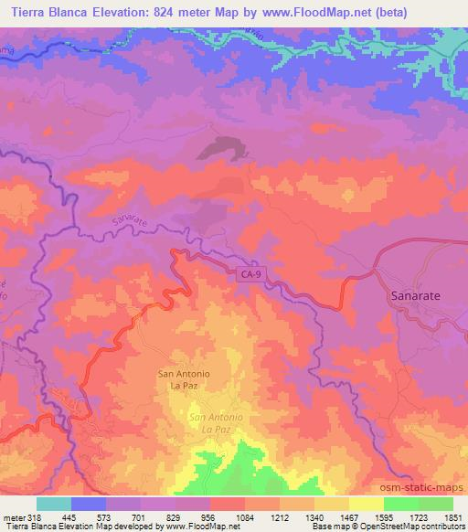 Tierra Blanca,Guatemala Elevation Map