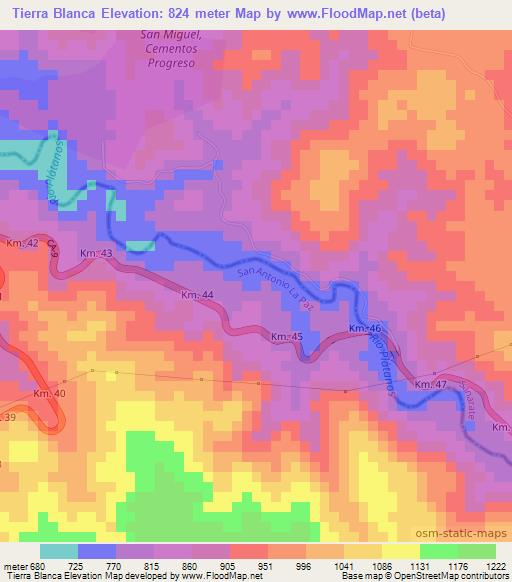 Tierra Blanca,Guatemala Elevation Map