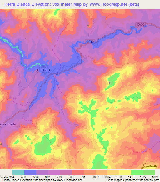 Tierra Blanca,Guatemala Elevation Map