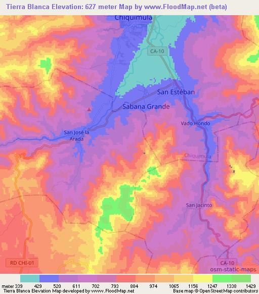 Tierra Blanca,Guatemala Elevation Map