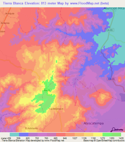 Tierra Blanca,Guatemala Elevation Map