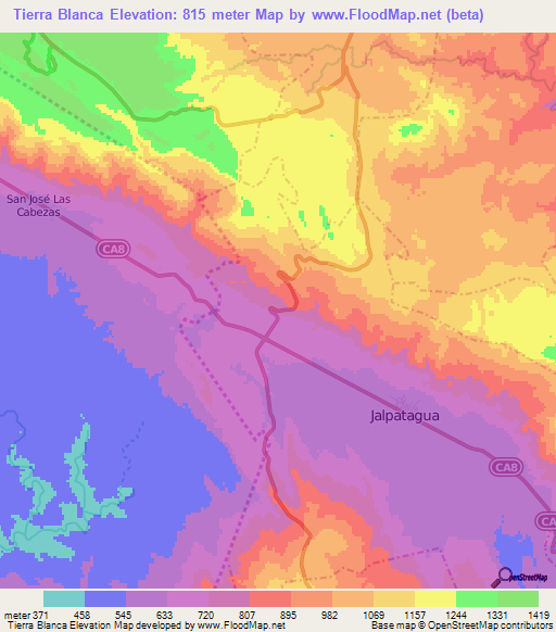 Tierra Blanca,Guatemala Elevation Map