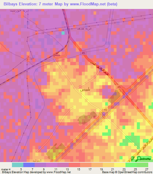 Bilbays,Egypt Elevation Map