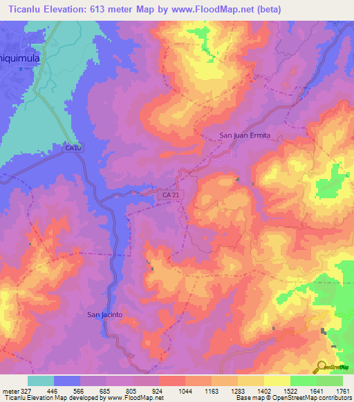 Ticanlu,Guatemala Elevation Map