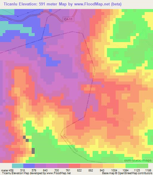 Ticanlu,Guatemala Elevation Map