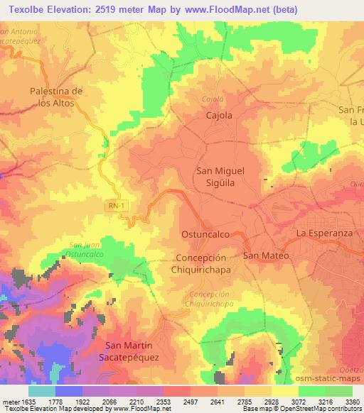 Texolbe,Guatemala Elevation Map