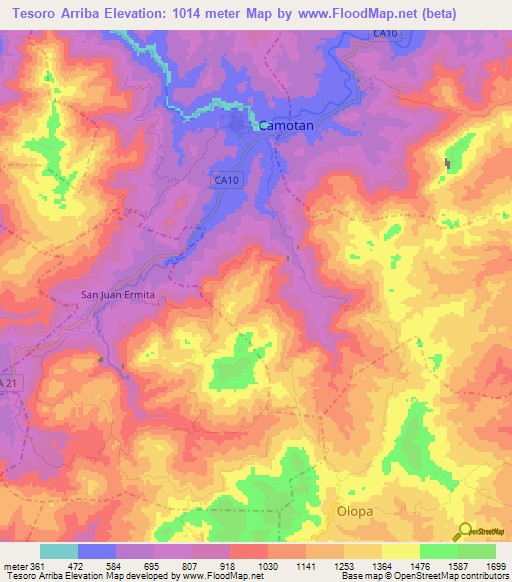 Tesoro Arriba,Guatemala Elevation Map