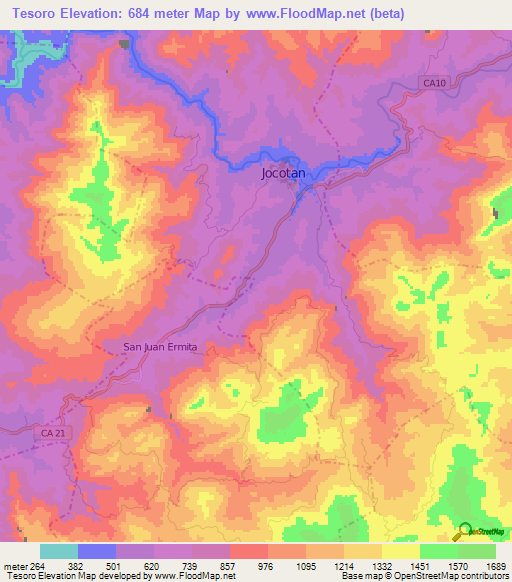 Tesoro,Guatemala Elevation Map