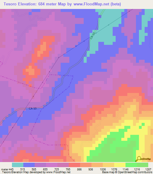 Tesoro,Guatemala Elevation Map