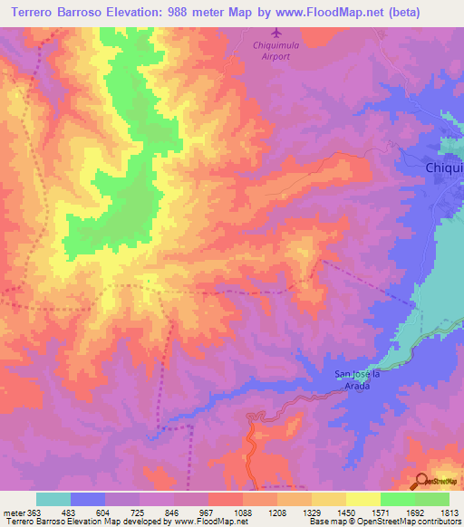 Terrero Barroso,Guatemala Elevation Map