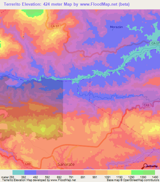 Terrerito,Guatemala Elevation Map