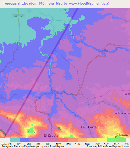 Tepeguajal,Guatemala Elevation Map