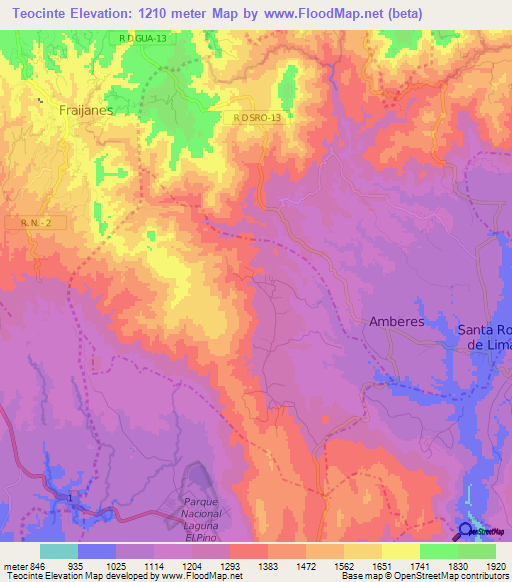 Teocinte,Guatemala Elevation Map