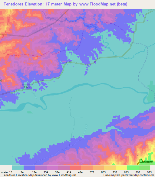 Tenedores,Guatemala Elevation Map